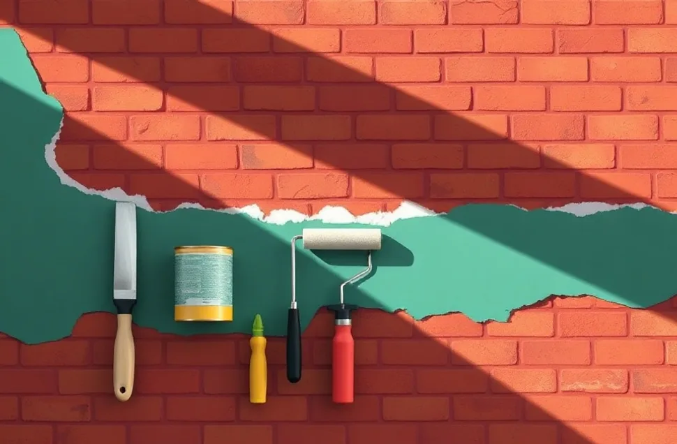 Outils de peinture disposés dans l'ordre des étapes du chantier